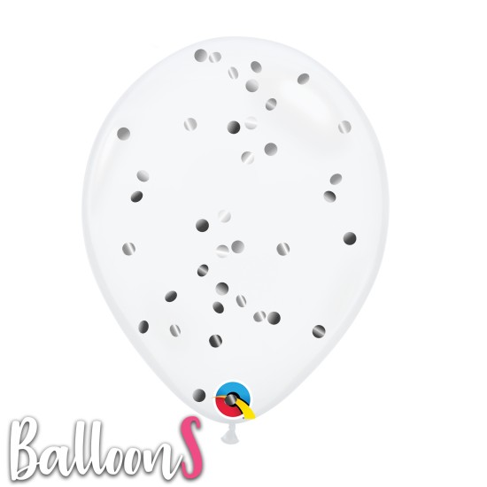 43741S 11" Qualatex Diamond Clear with Silver Confetti Latex Balloon