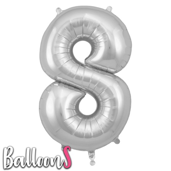 SN08   34" Silver Number Balloon 8