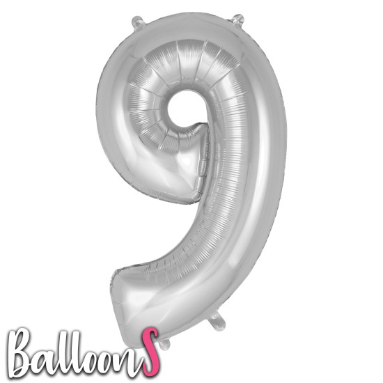 SN09   34" Silver Number Balloon 9