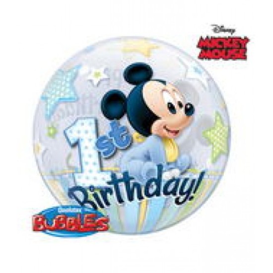 12864 - 22" Mickey Mouse 1st Birthday Bubble Balloons